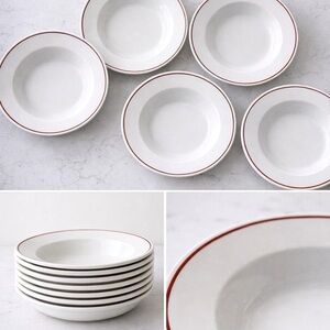 Set of 6 Vintage Porcelain Soup Bowls | Red Rim Bistro | Royal Rideau